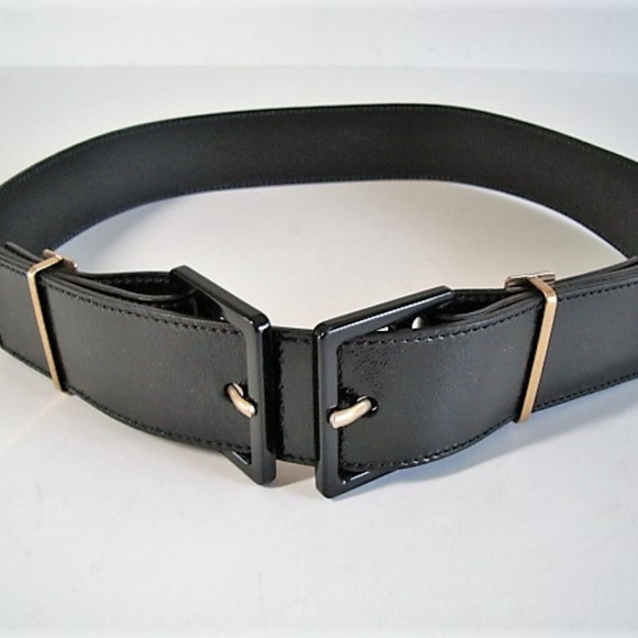 Yves Saint Laurent Accessories - YSL black patent leather double-buckle belt